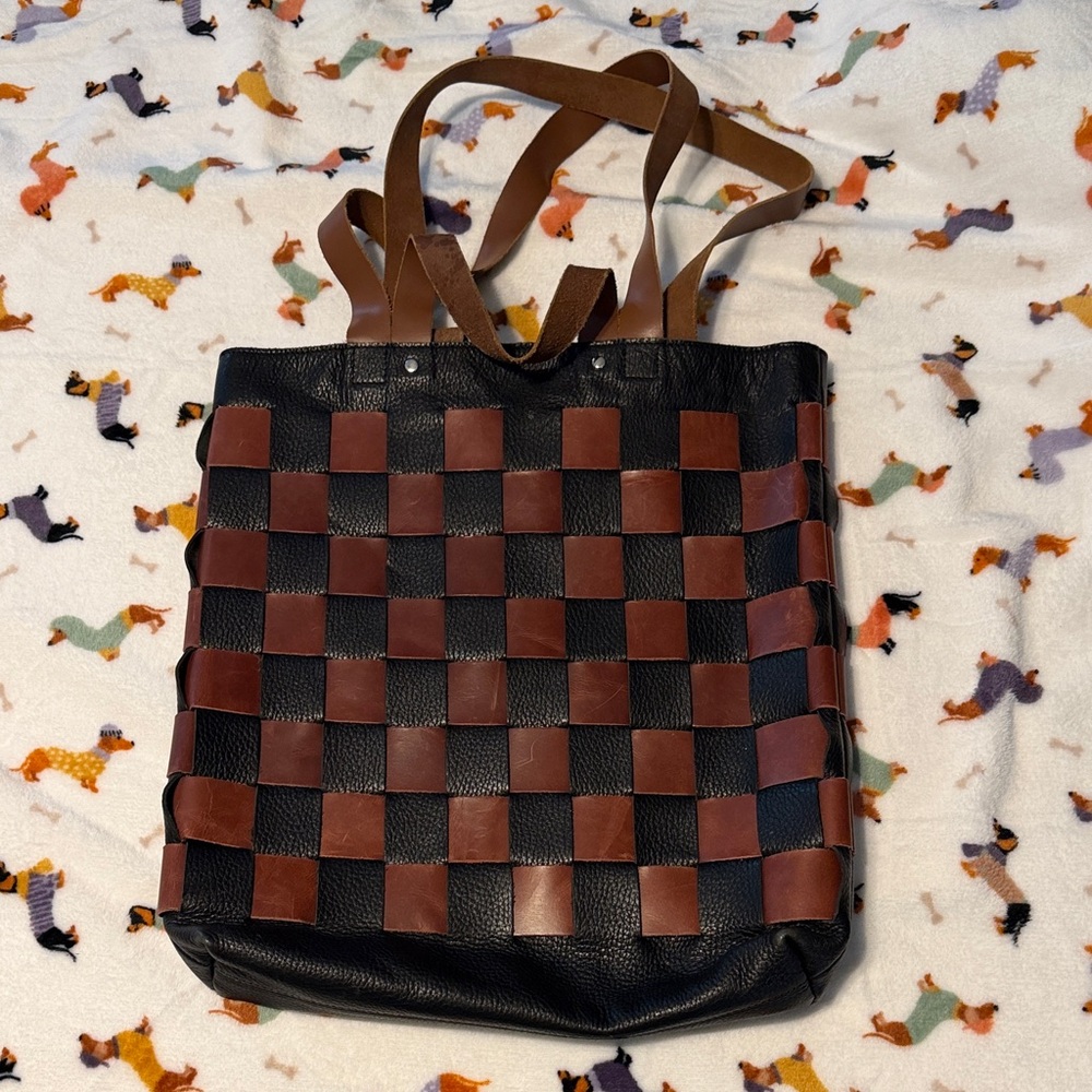 Brown and Black Checkered Tote Bag